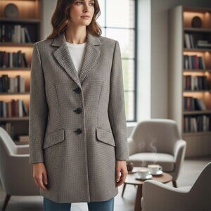 Le Suit Womens Houndstooth Long Blazer Black & Beige SZ 10